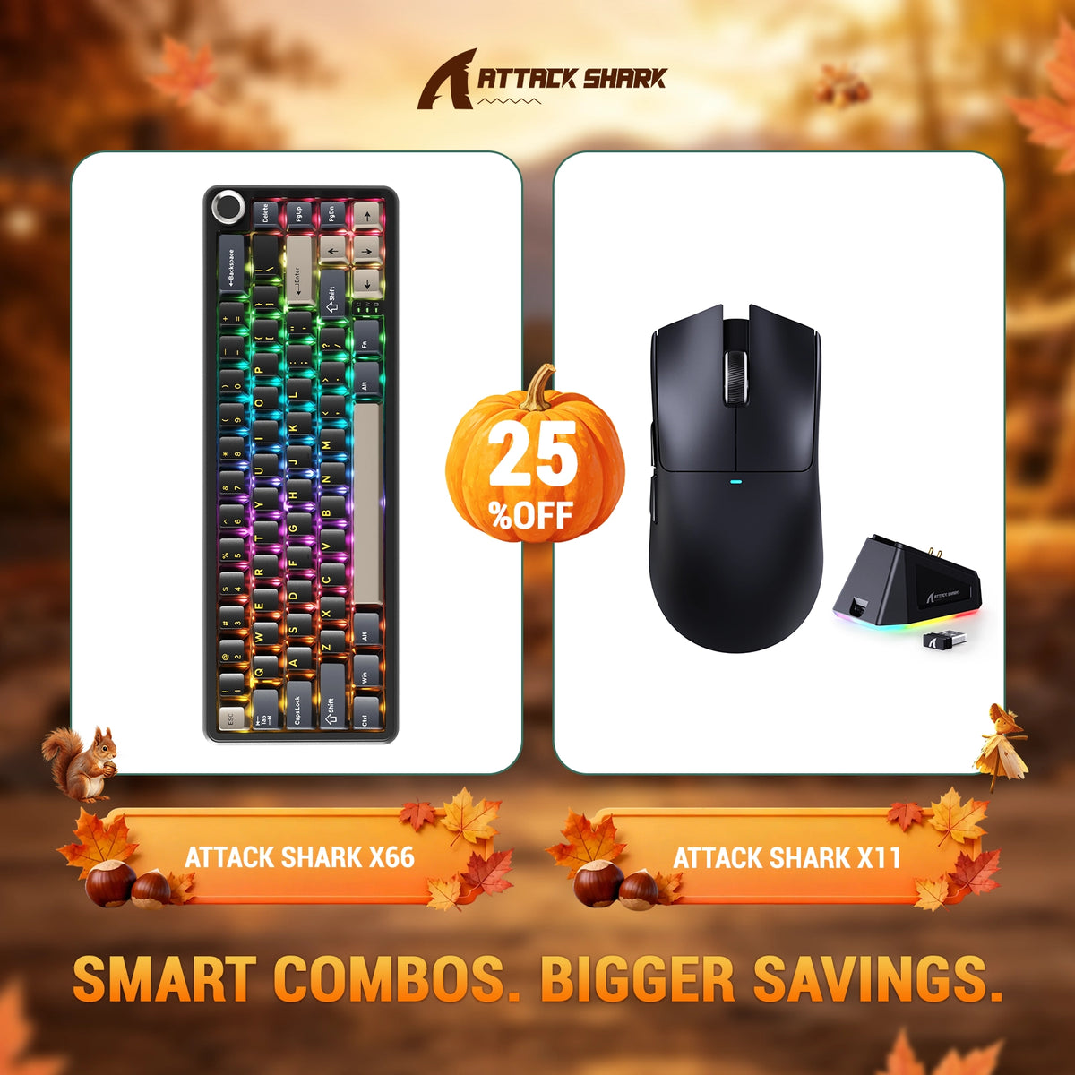 ATTACK SHARK X66 Tastiera Meccanica Wireless + Mouse da Gaming Wireless X11 Bundle