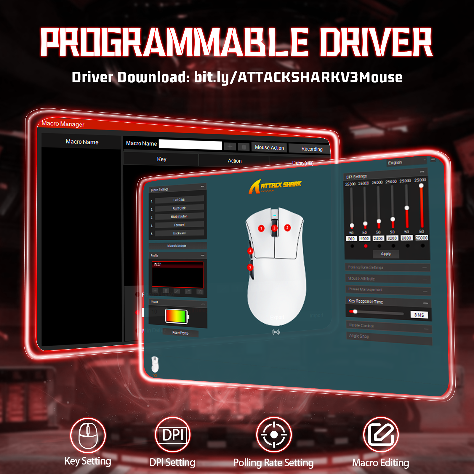 ATTACK SHARK V3 Mouse da Gioco Tri-Mode Ultra-Leggero