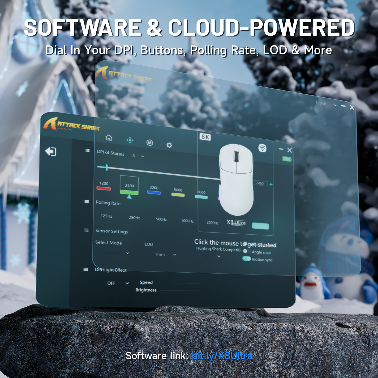 Mouse Gaming Wireless ATTACK SHARK X8 Ultra 8KHz con Cavo Ultra C06