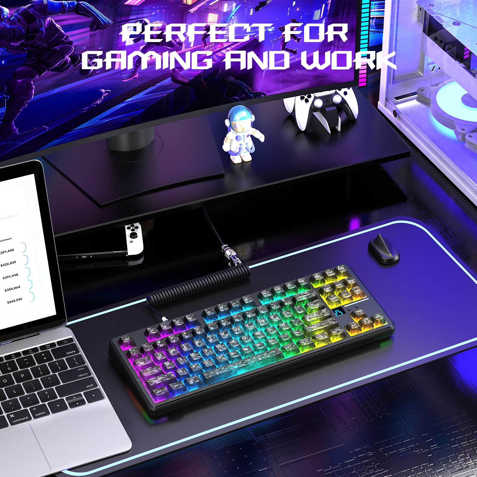 ATTACK SHARK X87 ULTRA Tastiera da gioco wireless con ricevitore 8KHz e cavo a spirale RGB