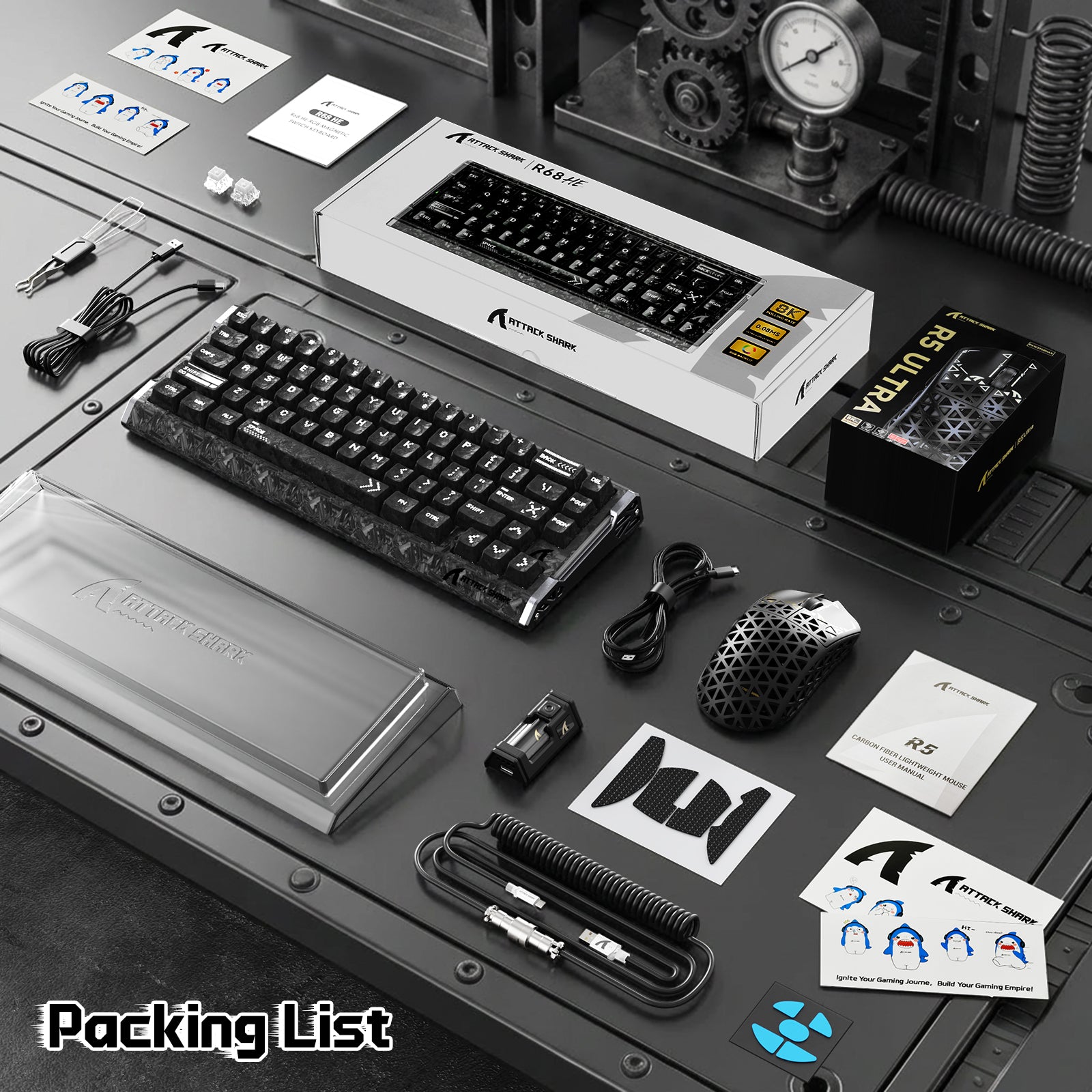ATTACK SHARK R68 HE & R5 ULTRA Bundle Gaming in Fibra di Carbonio con Cavo Avvolto C01 ULTRA