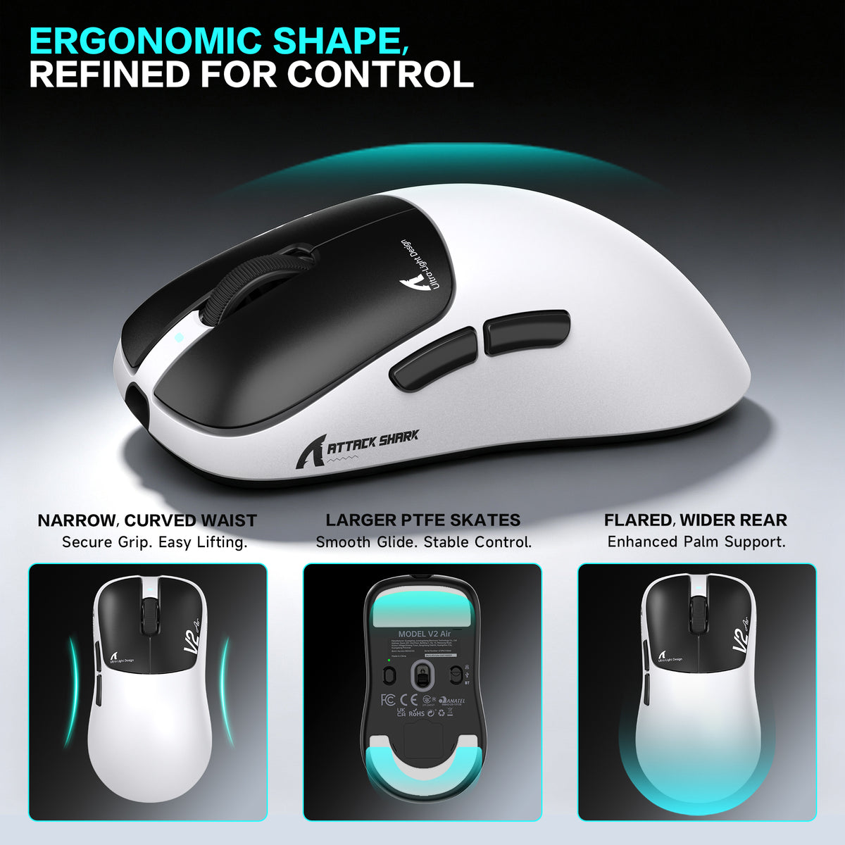 ATTACK SHARK V2 AIR PAW3955MAX Mouse da gioco wireless ergonomico