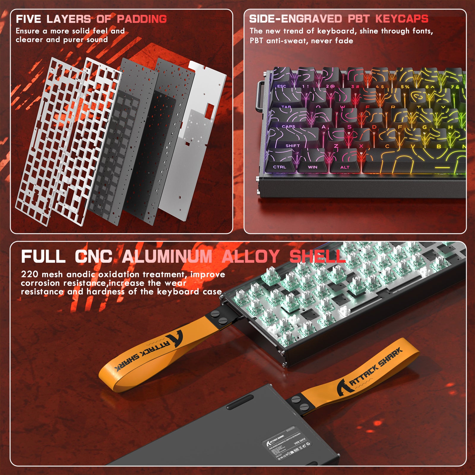 ATTACK SHARK X68MAX HE Rapid Trigger CNC Aluminum Keyboard Magnetic Switch con Cavo Spiralato RGB C01Ultra