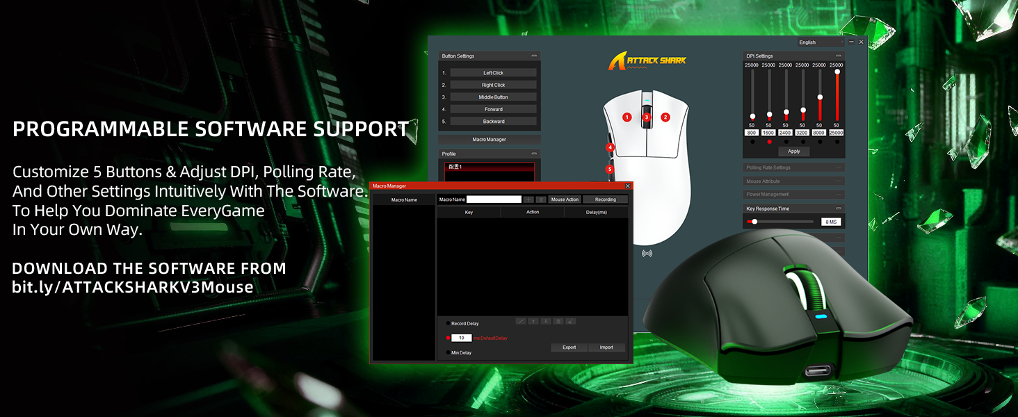 ATTACK SHARK V3 Mouse da Gioco Tri-Mode Ultra-Leggero