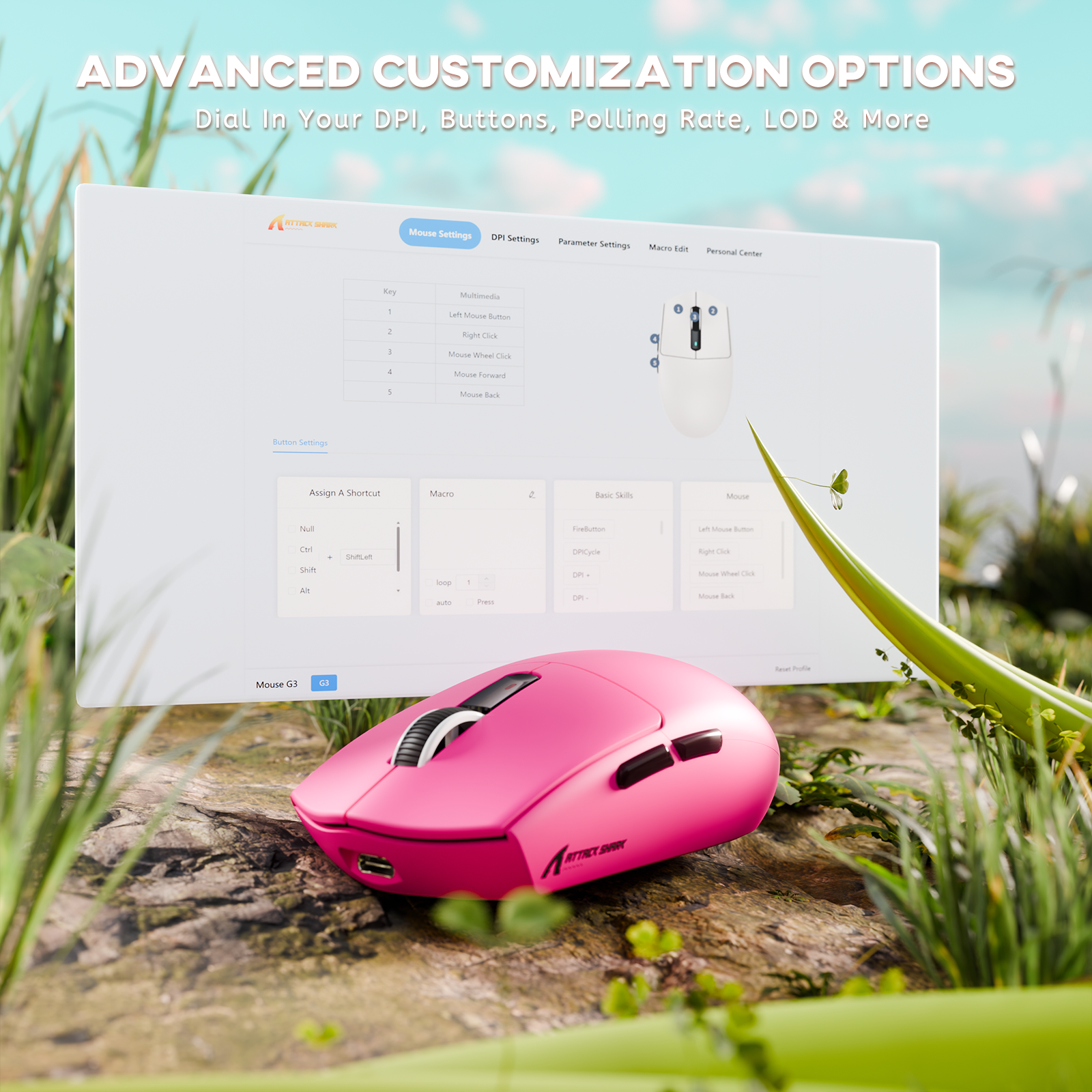 ATTACK SHARK G3 Mouse da Gaming Wireless Tri-mode 25000 DPI Ultra Leggero