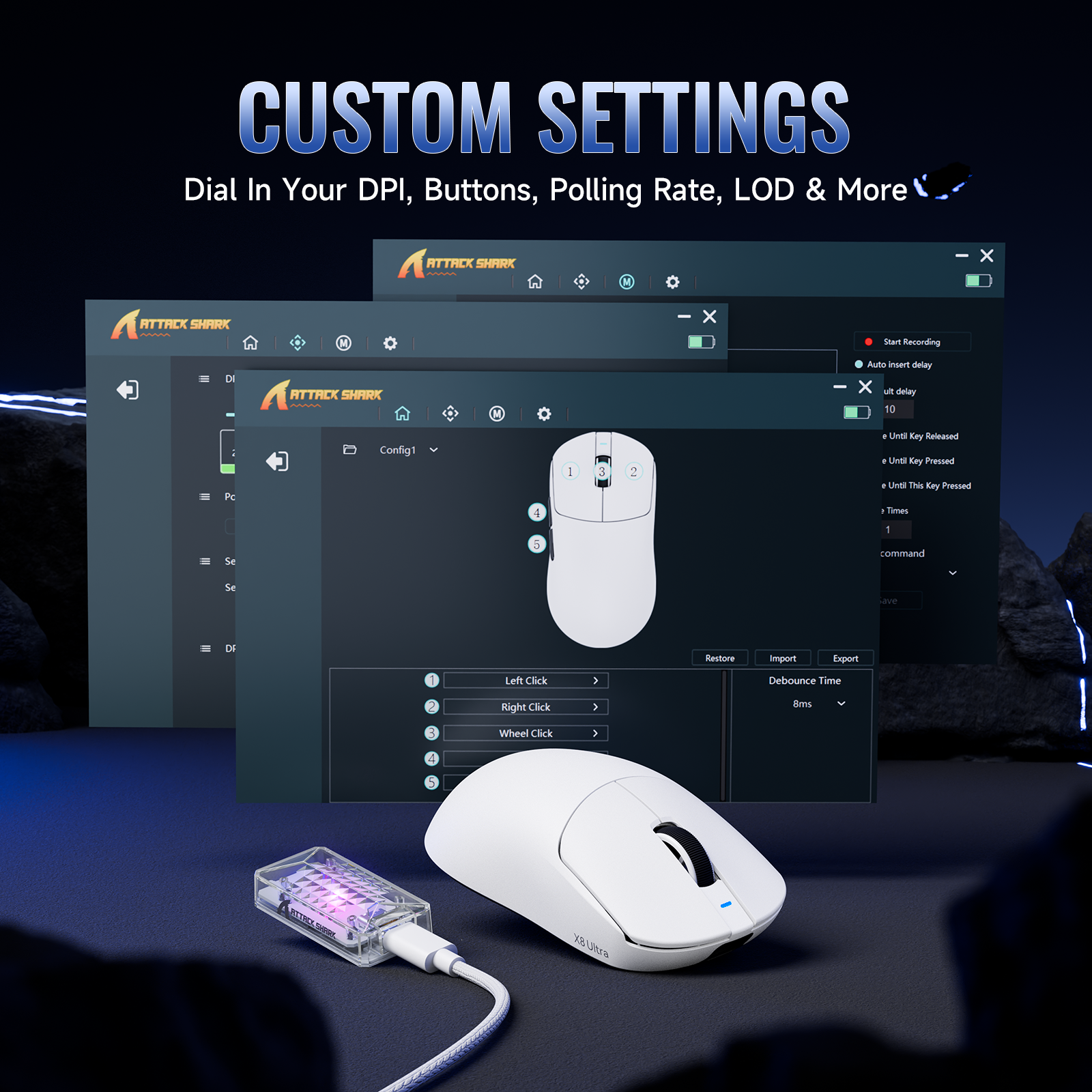 ATTACK SHARK X8 Series Mouse da Gioco Wireless Tri-mode Leggero