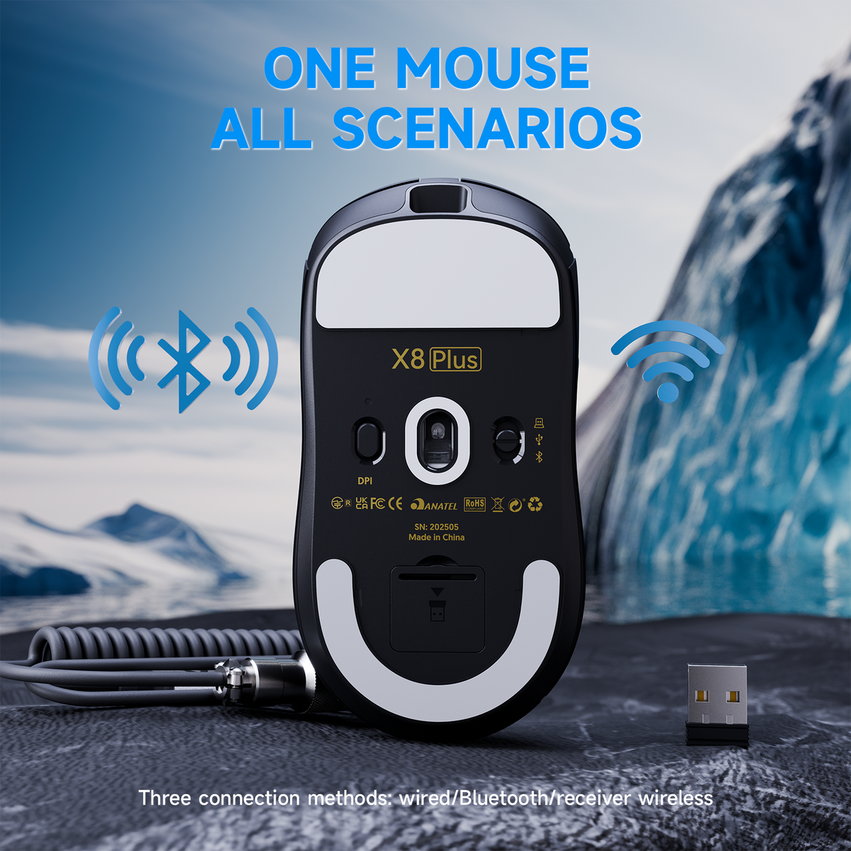Mouse da gaming wireless tri-modalità ATTACK SHARK X8 PLUS con cavo C06 ULTRA