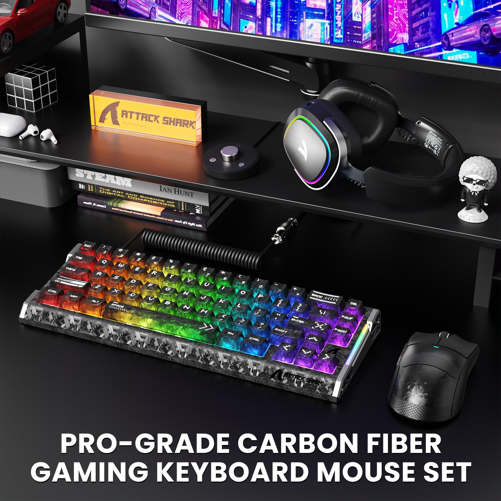 ATTACK SHARK R68 HE & X11 ULTRA Bundle Gaming in Fibra di Carbonio con Cavo Avvolto C01 ULTRA