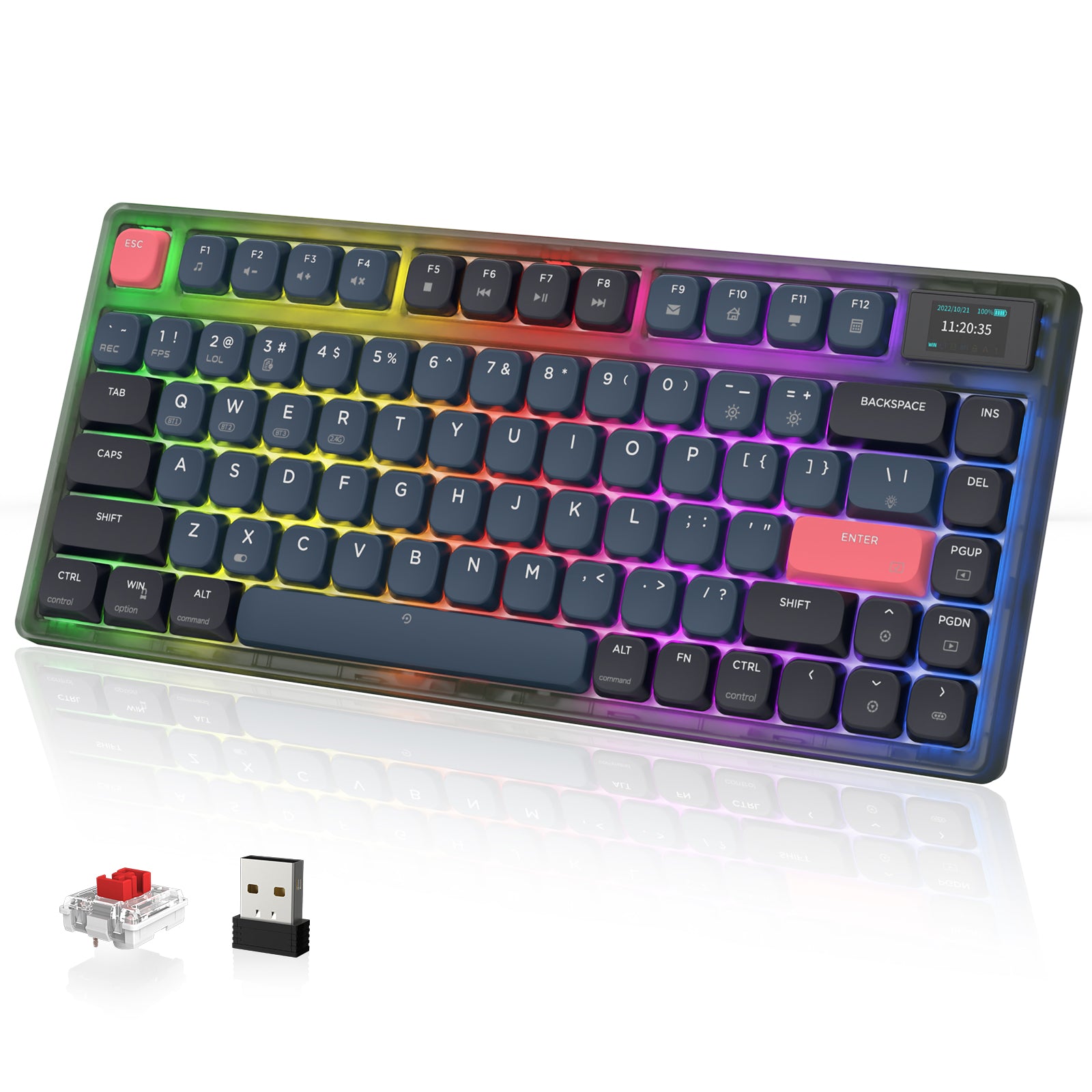 ATTACK SHARK AJAZZ AK832 PRO low profile mechanical keyboard with RGB lighting and LCD display.