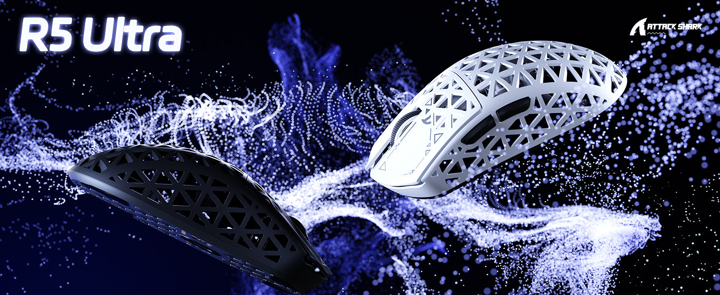 ATTACK SHARK R5 ULTRA Mouse da Gaming Wireless in Fibra di Carbonio 8K PAW3950MAX con Cavo a Molla 8K