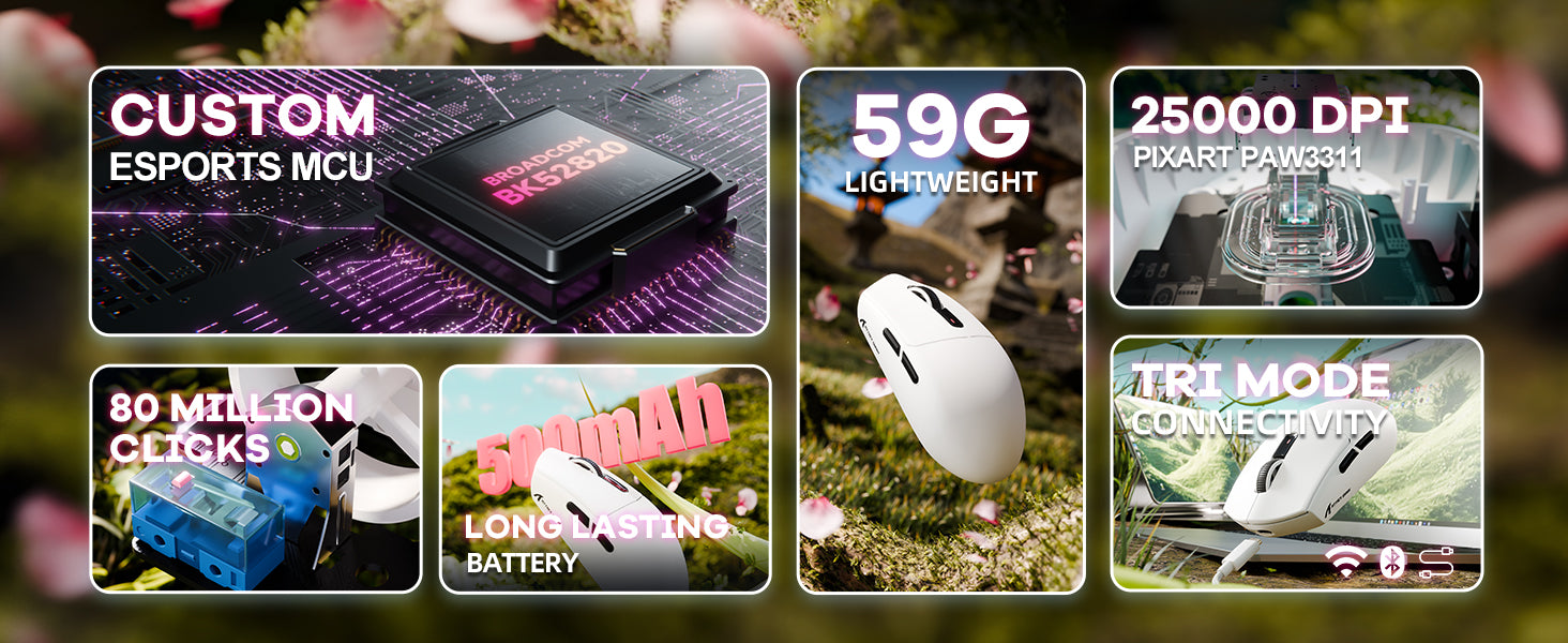 ATTACK SHARK G3 Mouse da Gaming Wireless Tri-mode 25000 DPI Ultra Leggero