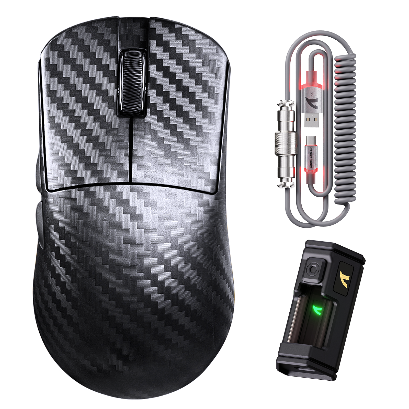 ATTACK SHARK R11 ULTRA Mouse da gioco wireless in fibra di carbonio 8K PAW3950MAX con cavo LED Ultra C06