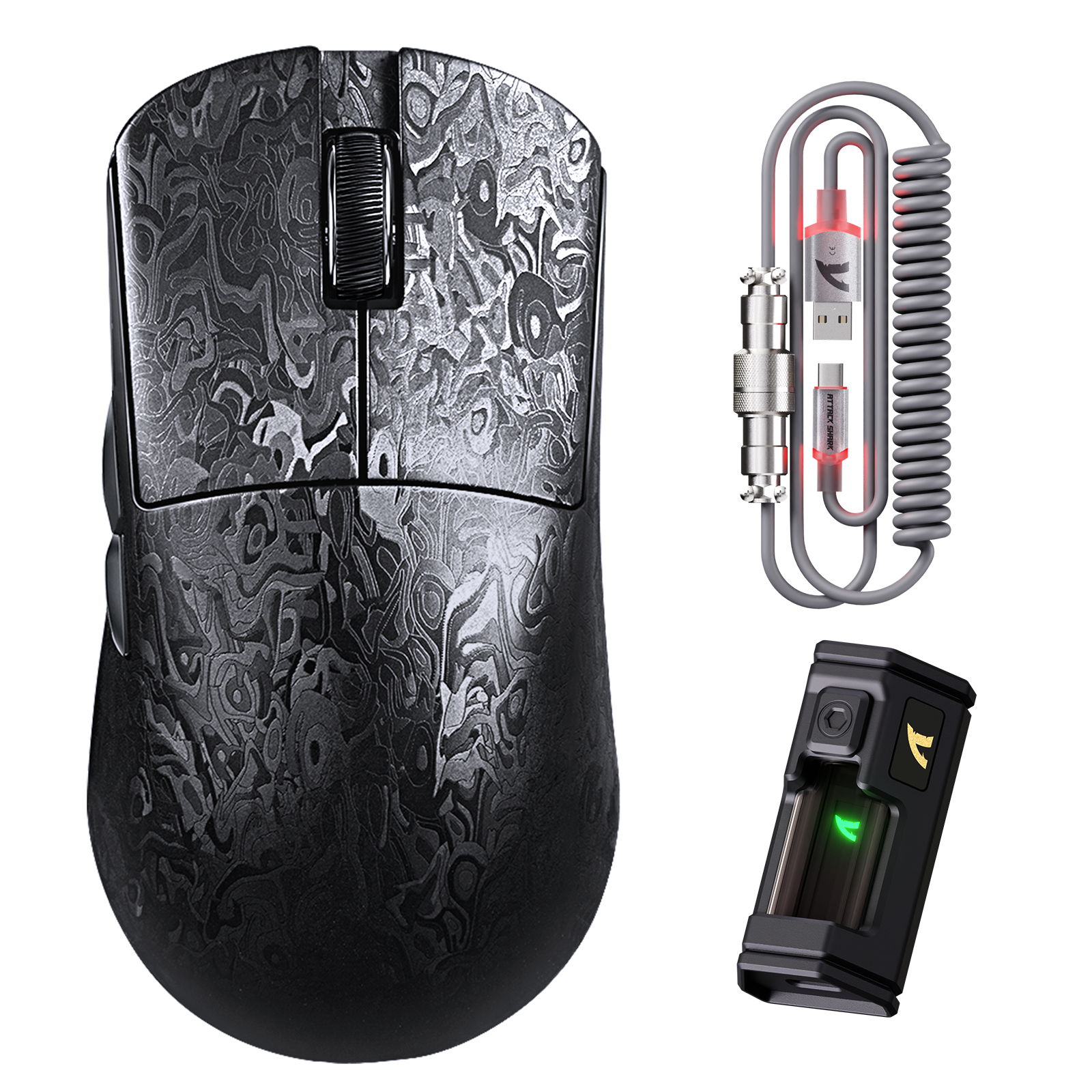 ATTACK SHARK R11 ULTRA Mouse da gioco wireless in fibra di carbonio 8K PAW3950MAX con cavo LED Ultra C06