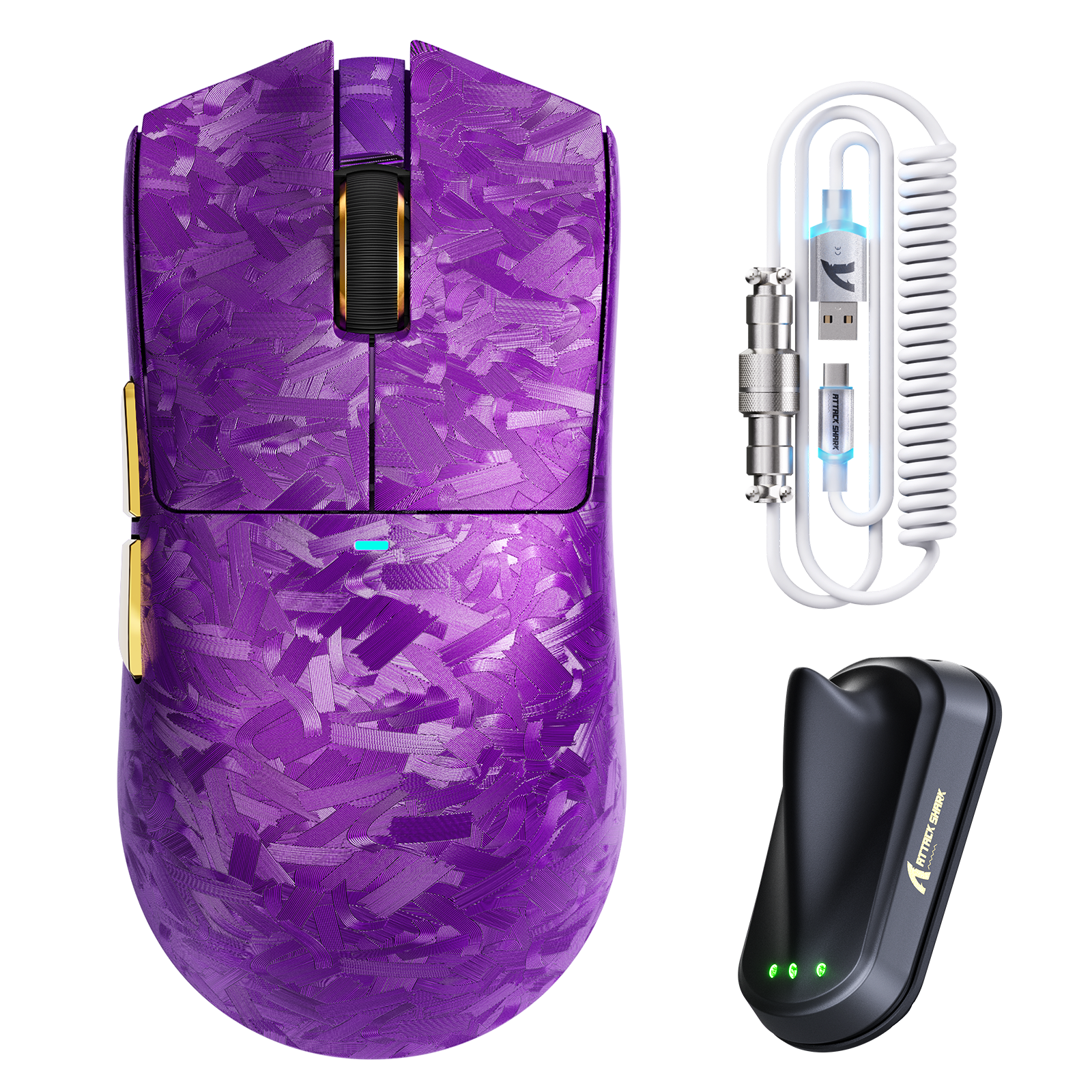 ATTACK SHARK X11 ULTRA Mouse da gioco wireless in fibra di carbonio con cavo LED Ultra C06