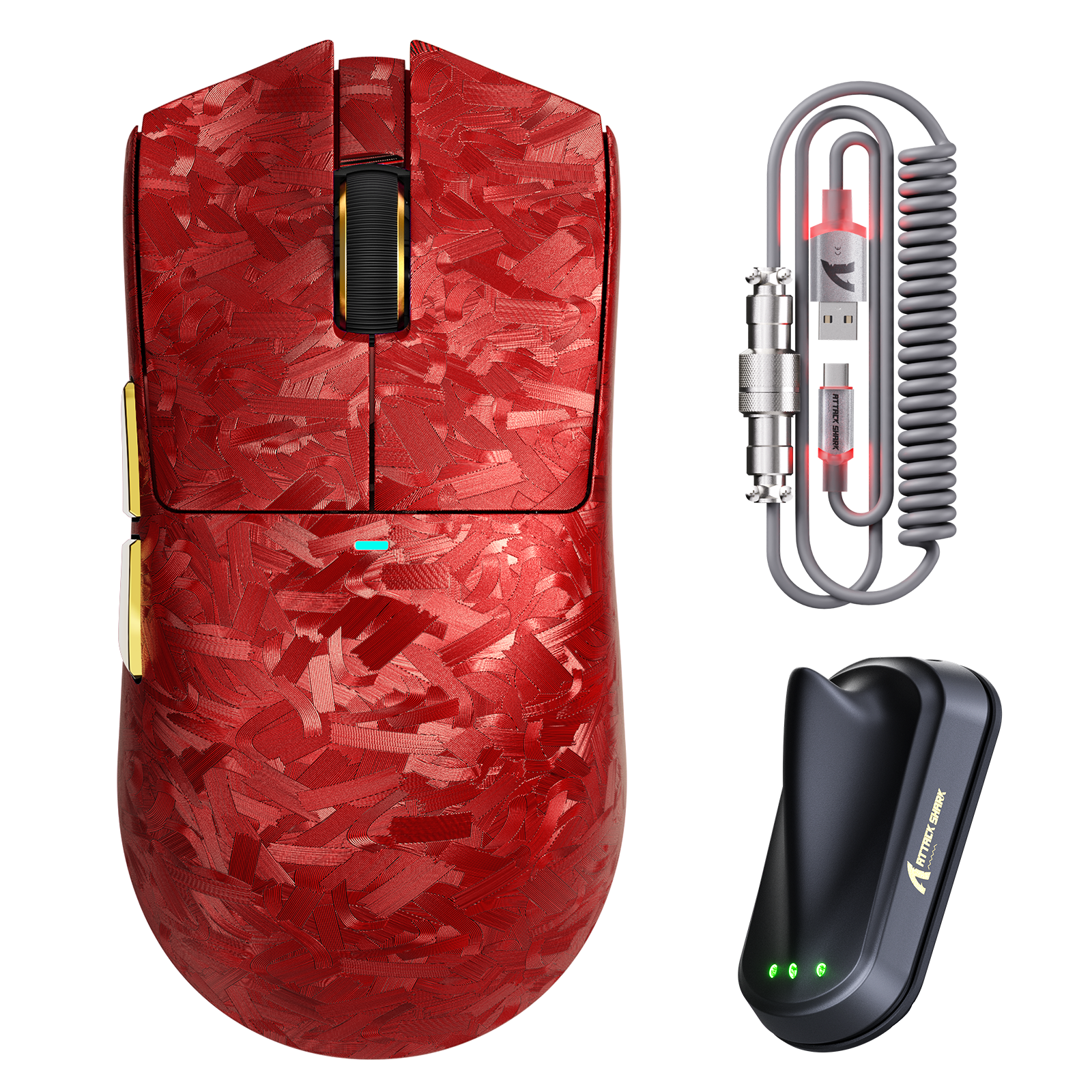 ATTACK SHARK X11 ULTRA Mouse da gioco wireless in fibra di carbonio con cavo LED Ultra C06