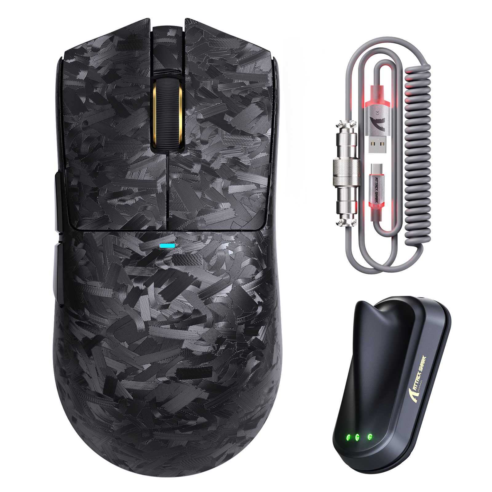 ATTACK SHARK X11 ULTRA Mouse da gioco wireless in fibra di carbonio con cavo LED Ultra C06