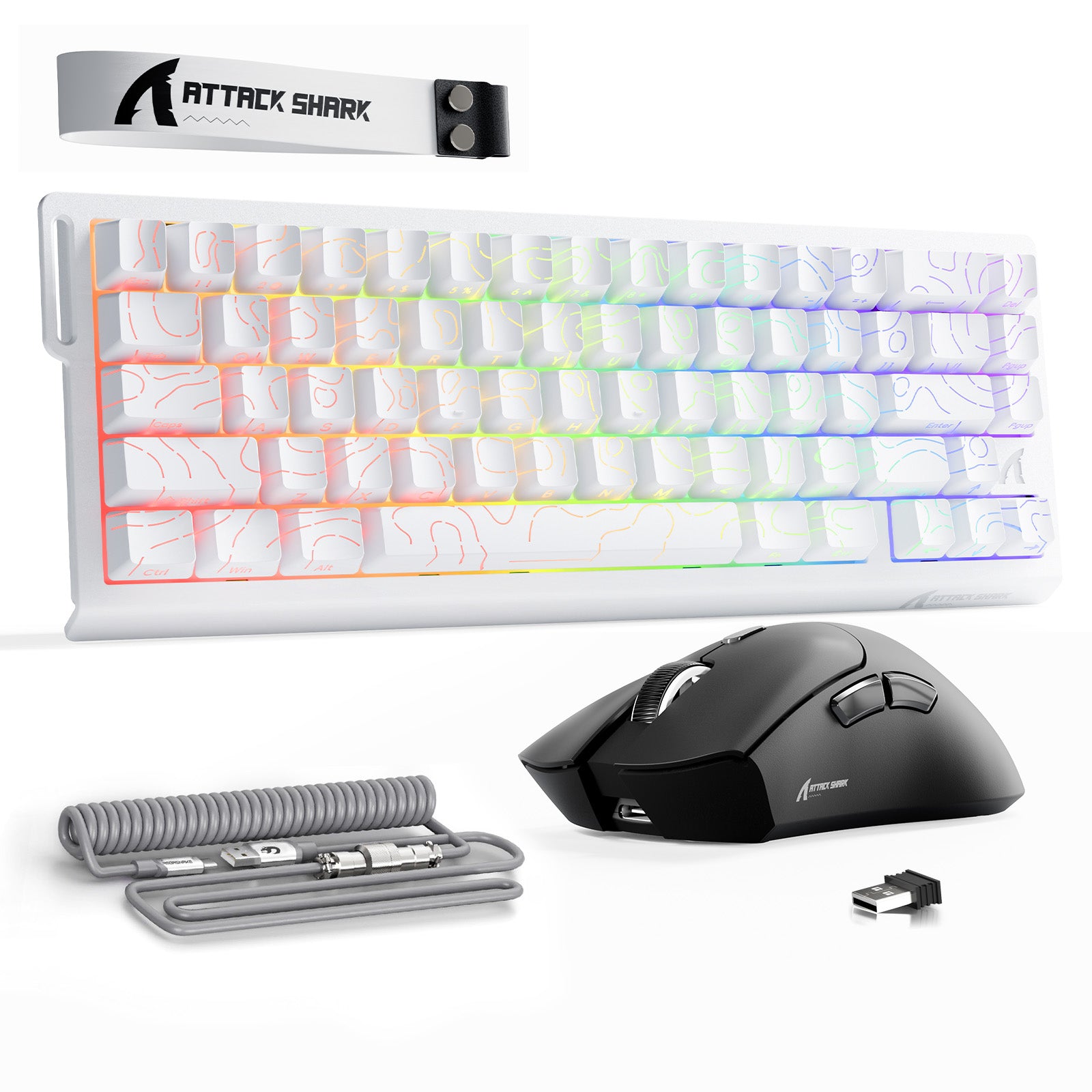 ATTACK SHARK X68HE Tastiera Rapid Trigger + Bundle mouse da gioco wireless R1 + cavo a spirale C01