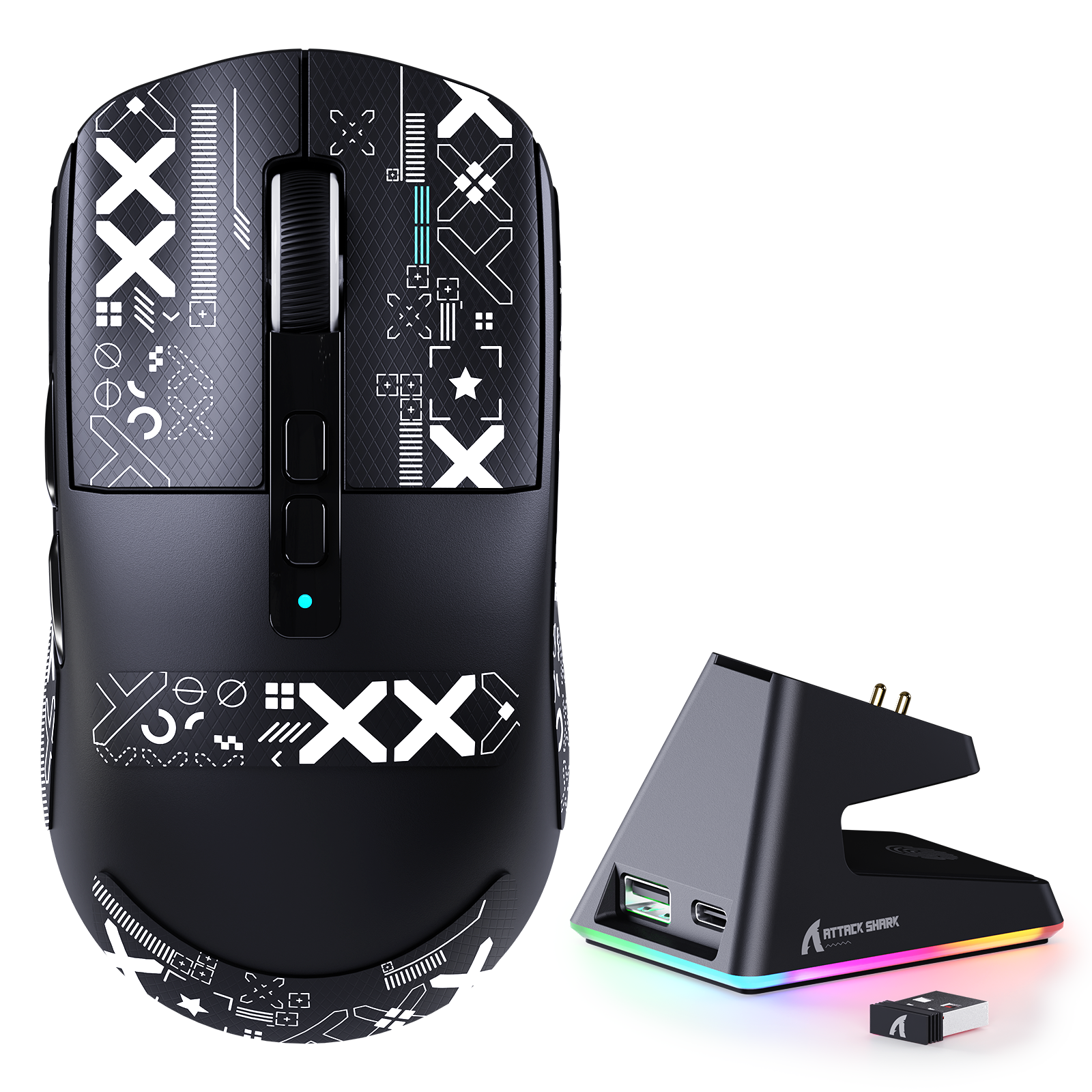 ATTACK SHARK X6 Mouse da gioco a tre modalità con dock di ricarica