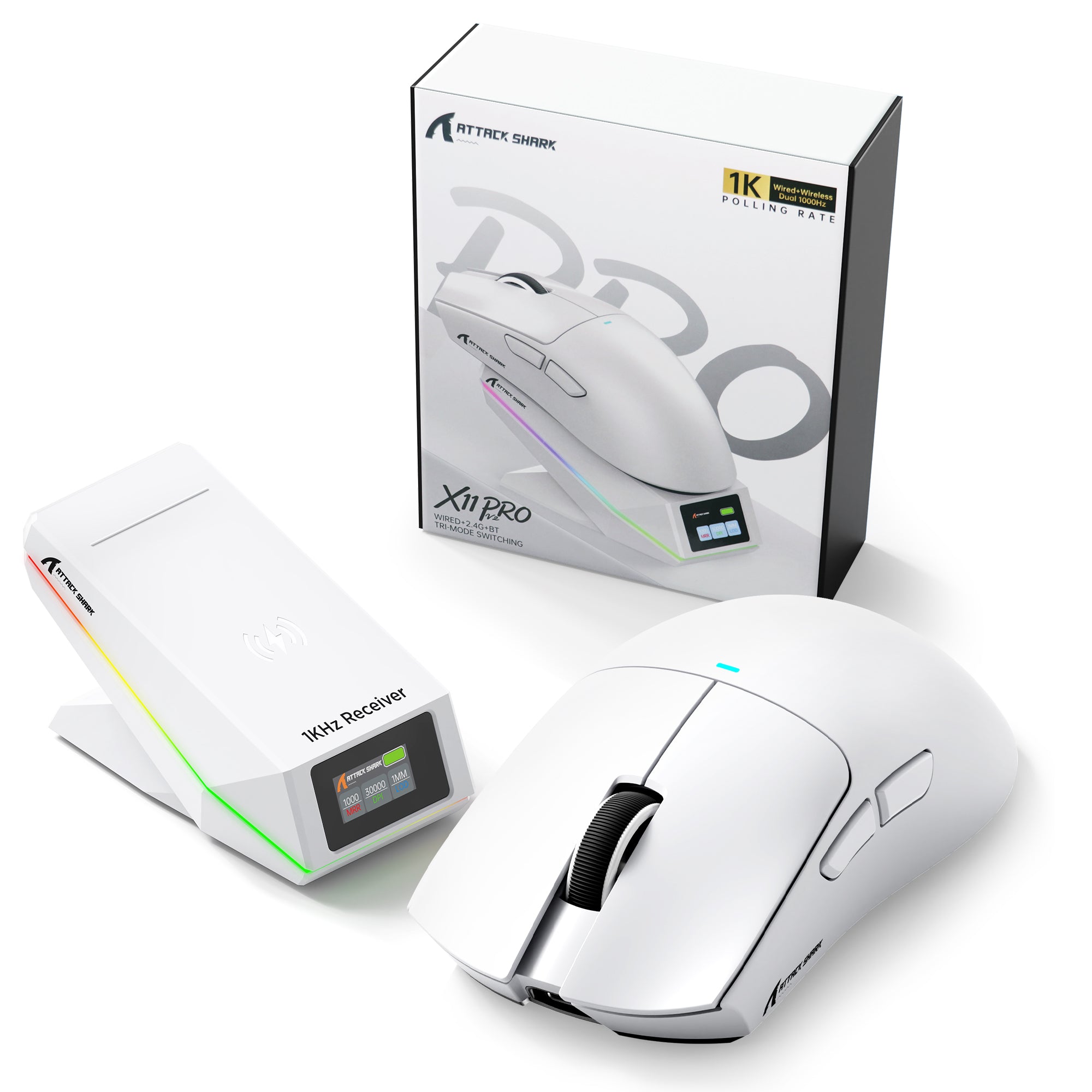 Mouse da gioco wireless ATTACK SHARK X11 PRO V2 con dock di ricarica e display TFT